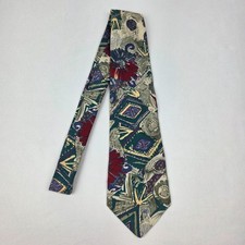 Cambridge Classics Mervyns Men’s Necktie Beige Green Floral Cotton Made in USA