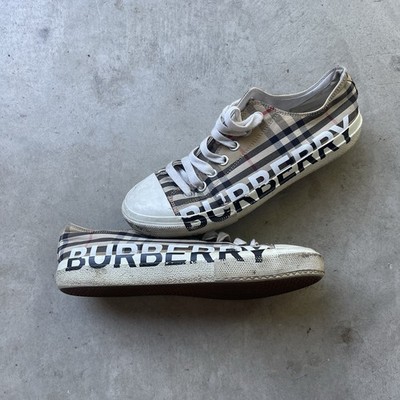 Burberry Plaid Logo Lace Up Low Top Sneaker Beige Women display picture 2