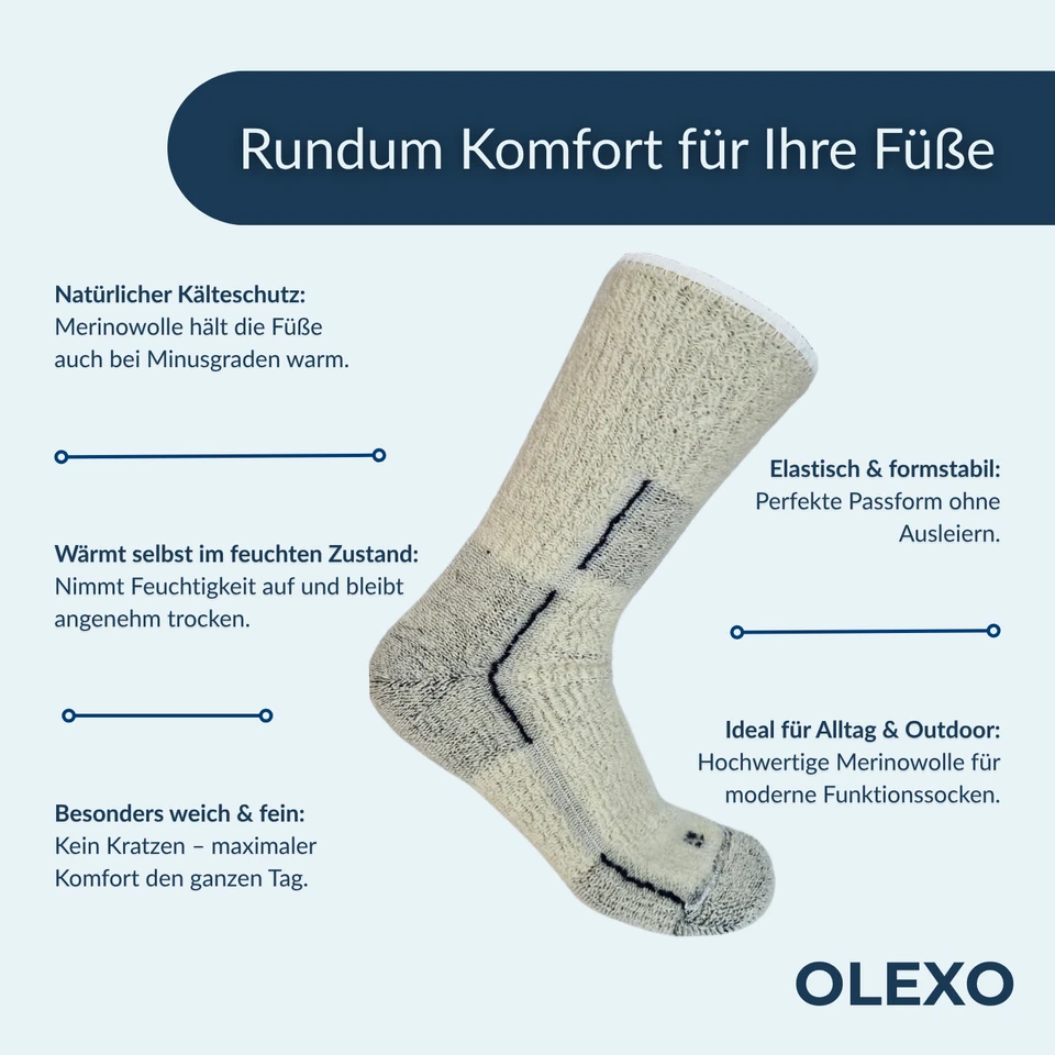 OLEXO Wandersocken 85% Merino 1-3 Paar | Gr. 35-46 Trekking Outdoor Damen Herren - Bild 4 von 4