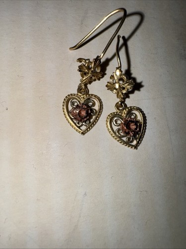 14k Yellow, Rose, and White Gold Dangling Heart-Shaped Earrings CLASP BROKE - Picture 6 of 8