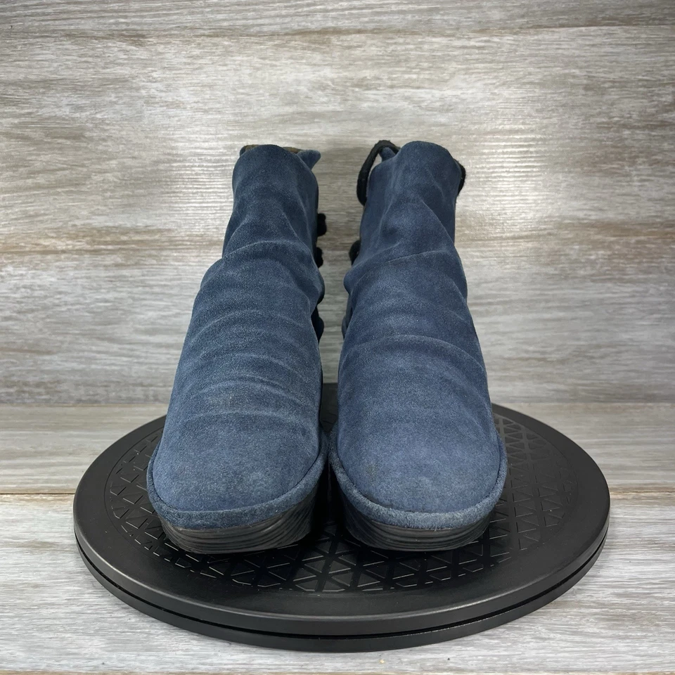 Fly London Women’s Yama Blue Suede Back Tie Wedge Ankle Bootie Size EU 39 US 8 - Image 2 of 4