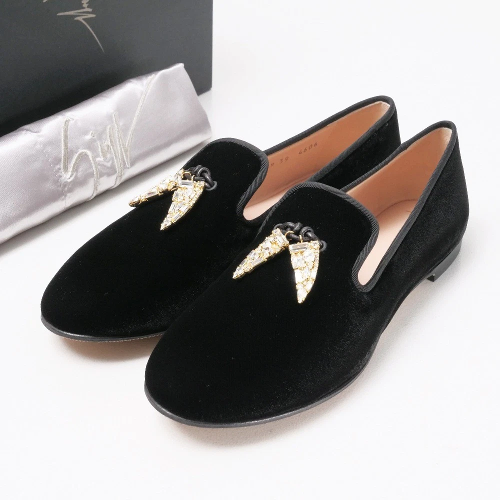 Giuseppe Zanotti ブラックベルベットローファー ビジュー付き Giuseppe Zanotti Loafer Velvet Flats for Women for sale | eBay