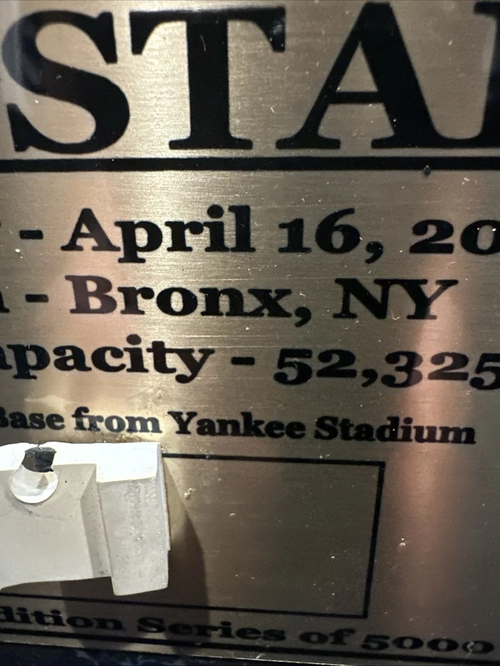 Yankee Stadium Used Base Piece & 8x10 Photo Plaque w/ COA Limited To 5,000 NYY - Image 3 of 4
