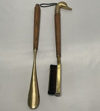 Vintage Brass Duckhead Shoebrush with Wooden Handle 14 And Shoehorn