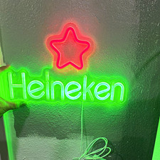 Heineken Neon Lighted Sign Green Logo Red Star Plug-In Cord Breweriana