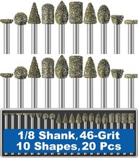 20Pcs 46-Grit Diamond Grinder Bit 1/8" Shank Small, Faint Yellow Tint
