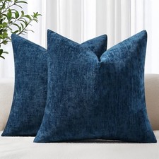 Chenille Spring Throw Pillow Covers 18x18 Inch 18" x 18" Pack of 2 Navy Blue
