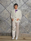 Vintage Barbie KEN Doll Superstar White Suit Purple Rose Black Hair Blue eyes