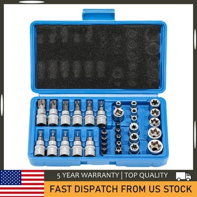 34Pcs 3/8 Drive Torx Star Bit Socket Set Male Female E-Socket Mechanic Tool