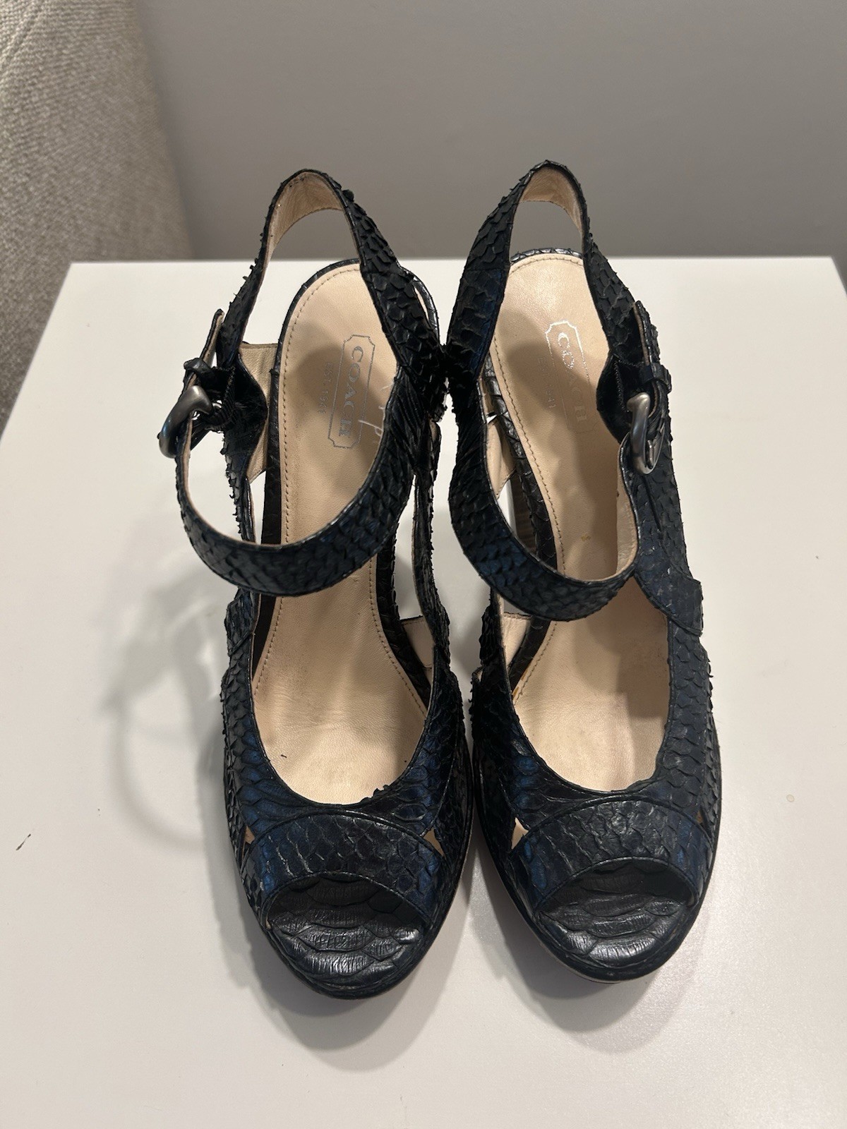 Vintage Coach Python Tamara Strappy Platform Sand… - image 1