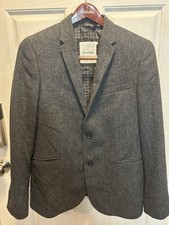 Ben Sherman Men s Grey Herringbone Tweed Blazer Jacket Surgical Cuffs Size L
