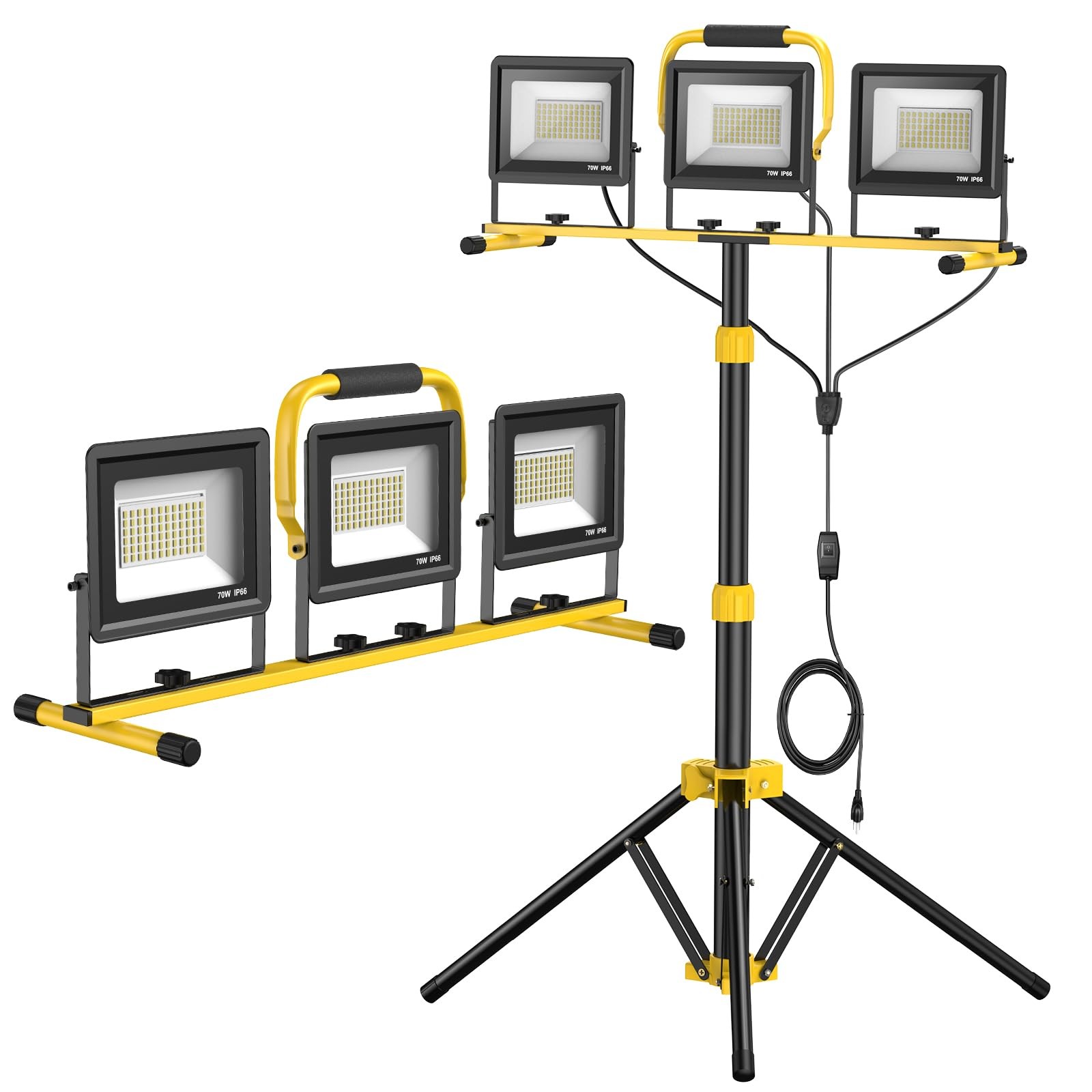 Upgraded LED Work Lights with Stand, 21000 Lumen, 3-Head Adjustable Work Light,