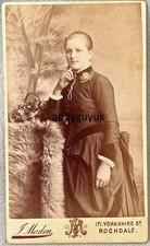 CDV ROCHDALE LADY BY MADEN TINTED FLOWER POSY DRESS PICTURE BACK ANTIQUE PHOTO