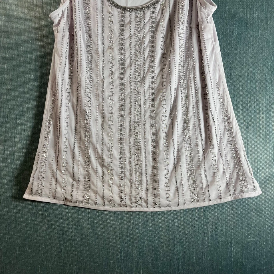 WHBM Women's Tank Top Size XS Light Lavender Embellished Sequin Beaded Shell - Image 3 of 4
