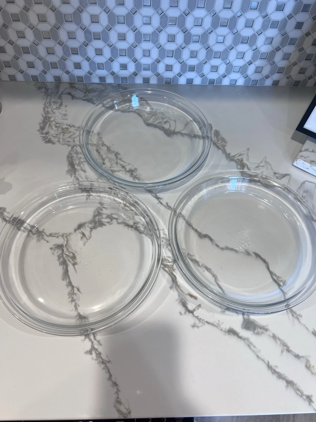 Lot of 3 Vintage PYREX 9" Pie Pans No 209 Clear Glass Embossed USA ~ NO CHIPS