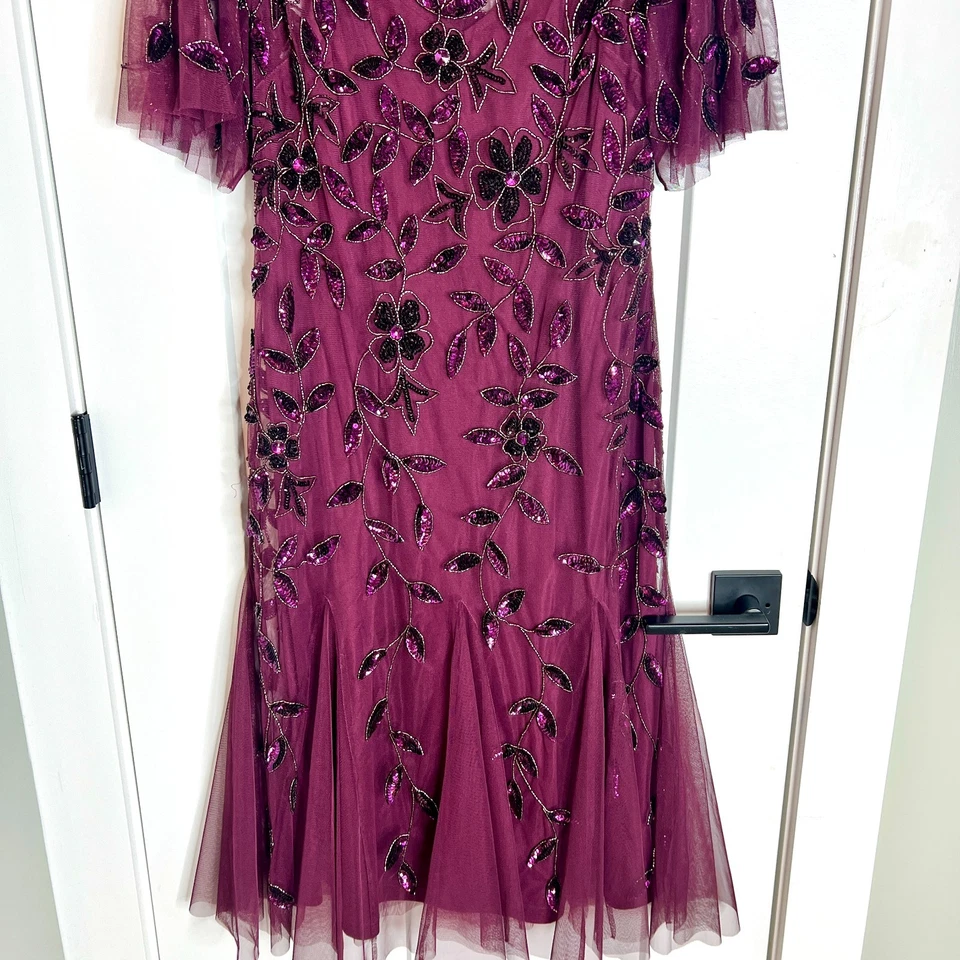Adrianna Papell Purple Sequin Embroidered A-Line Cocktail Dress MOB Party Sz 12 - Image 4 of 4
