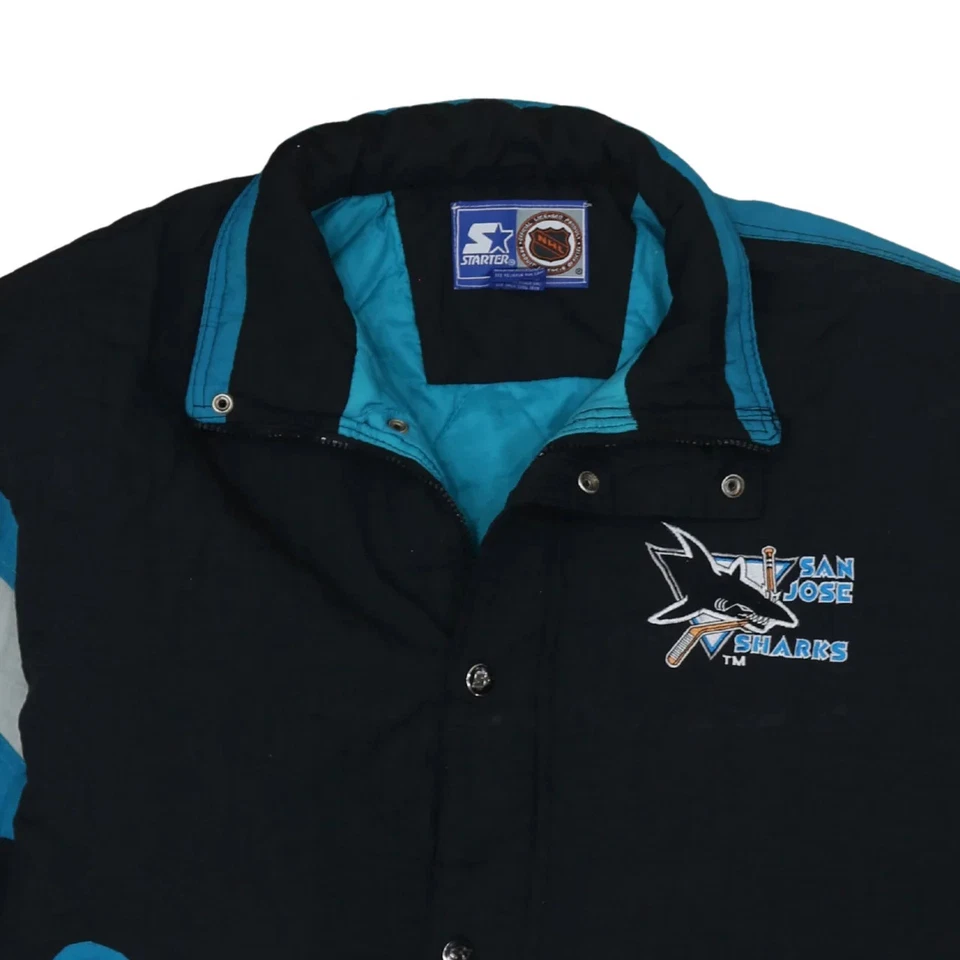 Chaqueta cortavientos Starter negra verde azulado para hombre XLarge San Jose Sharks bordada Foto 3 de 4