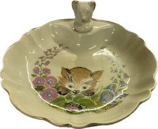 RARO Vintage G.L. Piatto riscaldante Limoges France gattino gatto e fiori bordo oro