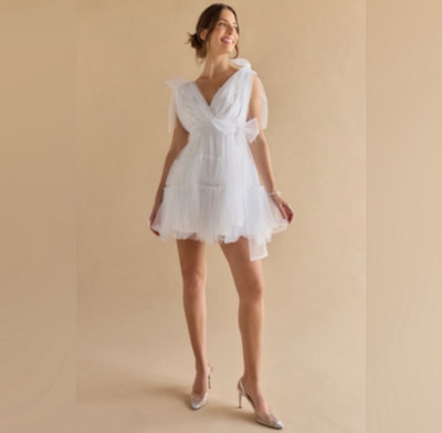 Francesca's NWT Judy Tulle Pearl Tiered Dress - White - Size X Large