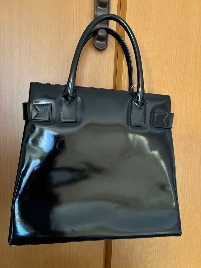 GUCCI Enamel Rectangle Tote Hand Bag Leather Black Gold Hardware Logo From Japan thumbnail 2