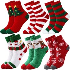 6 Pairs Christmas Socks Fuzzy Colorful Warm Fluffy Slipper Socks Women Set