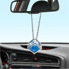 Diamond Cube Car Rear View Mirror Charms, Crystal Sun Catcher Hanging Blue
