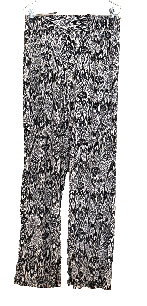 IMAN Global Chic Black White Gold Abstract Wide Leg Palazzo Pants Medium Regular