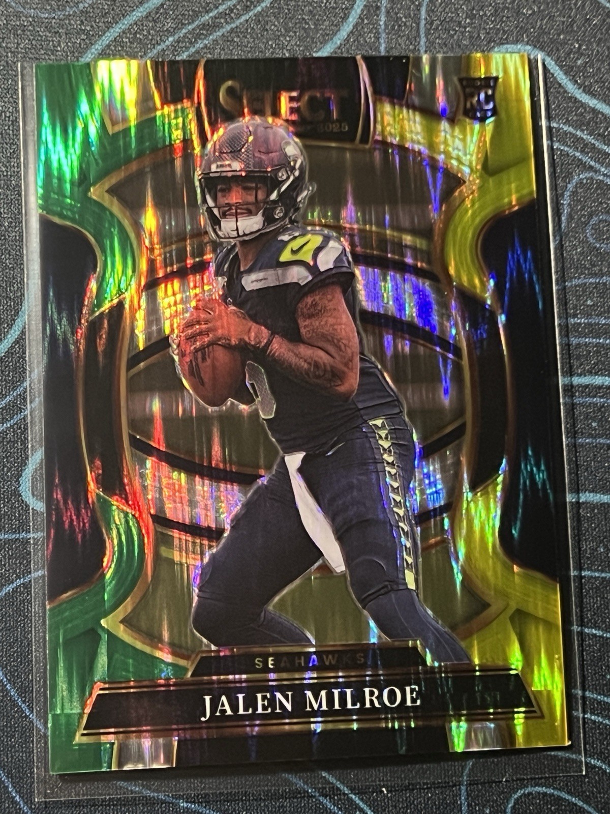 2025 Jalen Milroe Seahawks Panini Select Concourse Green & Yellow Shock Prizm RC