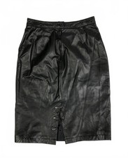 Vintage Bermans Black Leather Pencil Skirt Size 12 b28