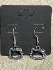 Sanrio Silver Loop Hello Kitty Blue Rhinestone Drop Dangle Adorable Earring Set