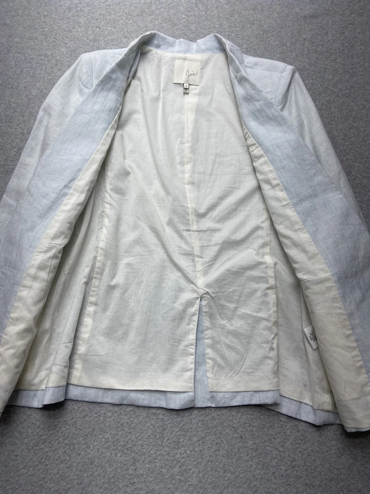 Joie Blazer Mujer 8 Azul Blanco Rayas Lino Algodón Forrado Chaqueta Ligera Foto 4 de 4