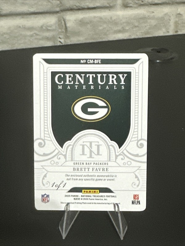 2025 National Treasures Brett Favre 1/1 Printing Plate with Patch!