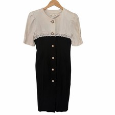 Vintage New Departures Black White Button Front Sheath Dress Sz S