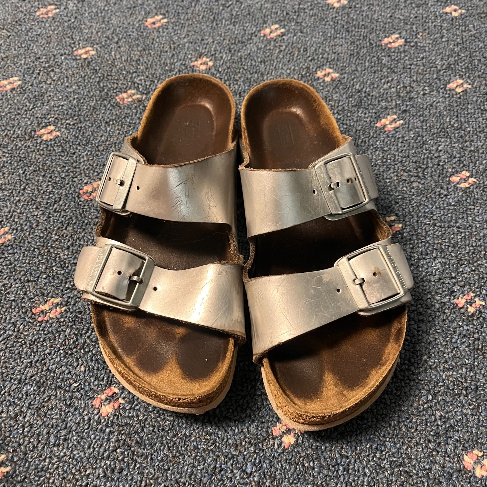 Birkenstock Arizona Silver Metallic Sandals Slides Casual Shoes Size 38 L7 M9