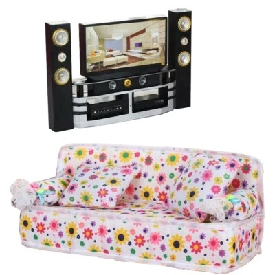MARKENLOS HiFi TV Theater + Sofa Couch Furniture for Barbie Dollhouse Living Room-