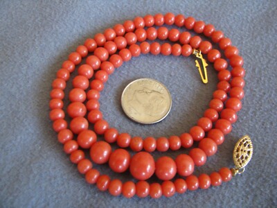 18.5'' Vintage Antique Natural Italian Orange Salmon Coral Bead Necklace 18.8Gms