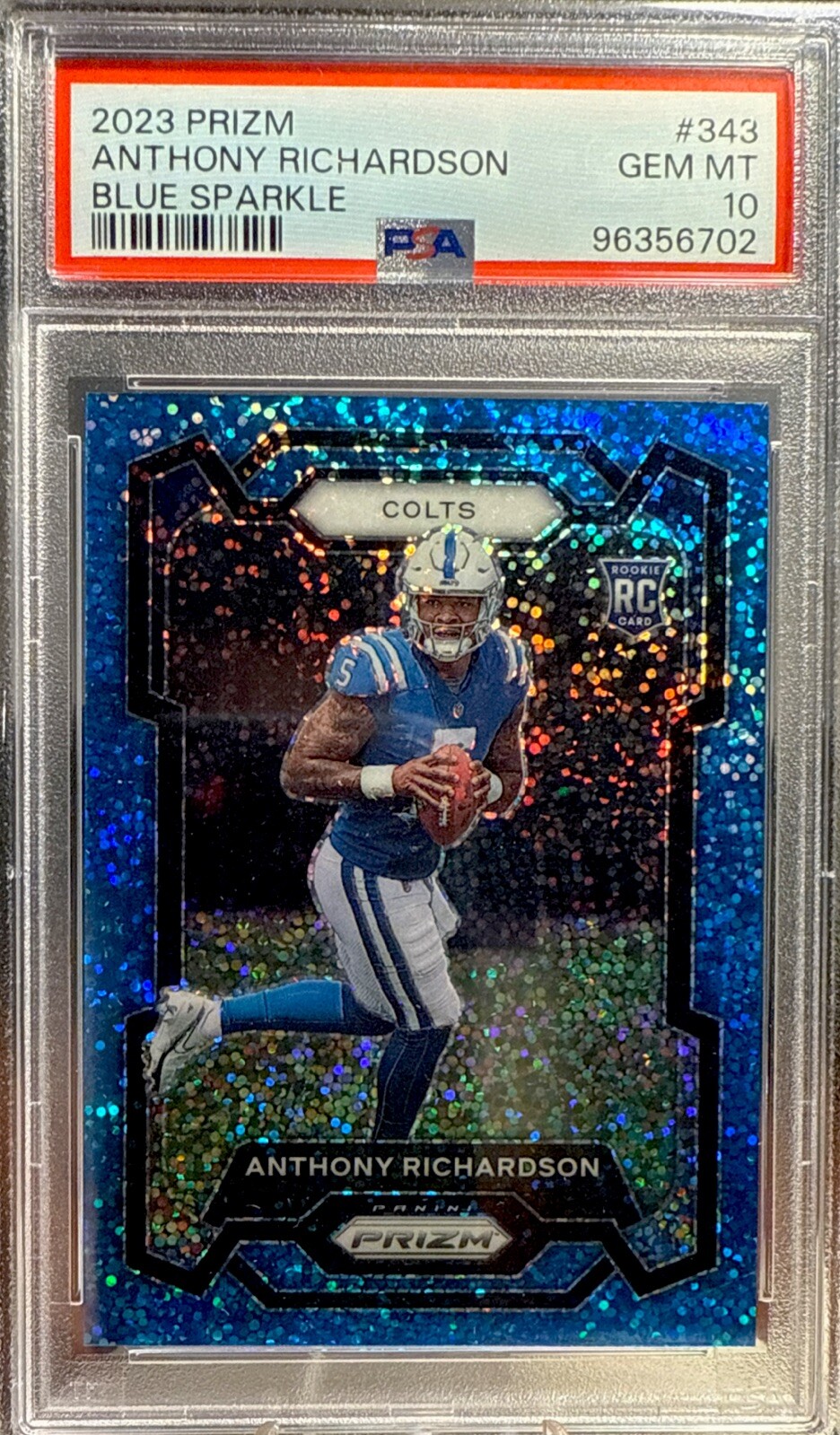 2023 Prizm ANTHONY RICHARDSON Blue Sparkle Rookie RC SP /96 #343 Gem Mint PSA 10