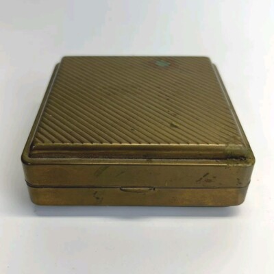 Vintage Brass Travel Size Jewelry Case 2 Tiers Velvet Lined