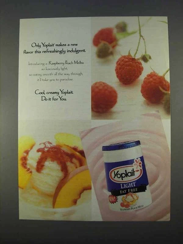 1996 Yoplait Light Rasberry Peach Melba Yogurt Ad | eBay