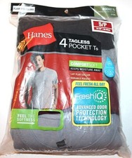Hanes Men's Black/Gray/Red 4-Pack Tagless Pocket T Shirts - Small 34-36" 