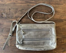 HOBO THE ORIGINAL GRAY LEATHER CROSSBODY SHOULDER ZIPPER BAG