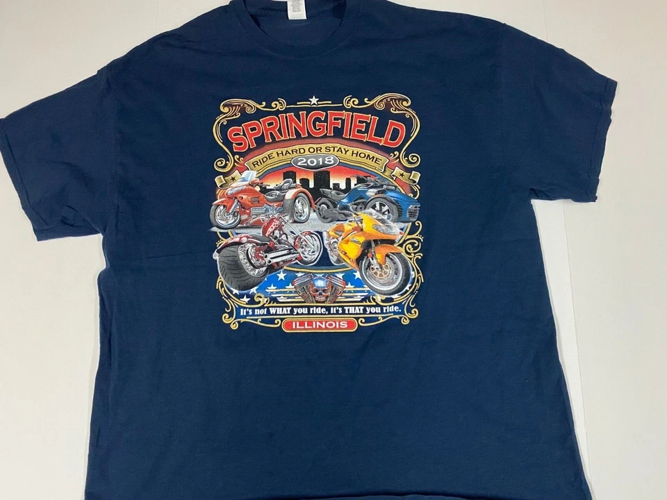 Camisa Springfield Illinois Para Hombre 2XL XXL Azul Motero Gráfico Foto 2 de 4