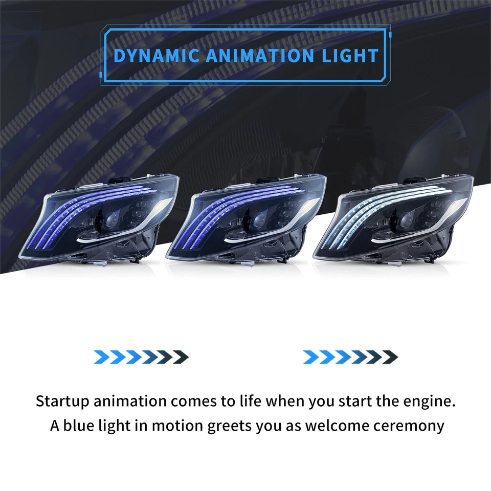 VLAND LED Headlights For 2016-2023 Mercedes Benz Metris /Vito W447 Bule Startup - Image 4 of 4