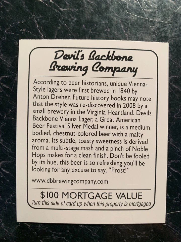 Monopoly  BREWOPOLY   Devils Backbone Brewing   TITLE DEED CARD - Image 3 of 3