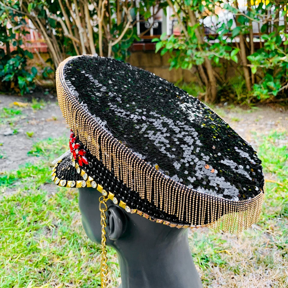 蒸汽朋克亮片黑帽子燃烧人 EDC 服装新年圣诞派对帽子 — 第 4/4 张图片