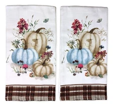 Set of 2 NATURE'S SPLENDOR Fall Pumpkins Terry Kitchen Towels by Kay Dee Designs