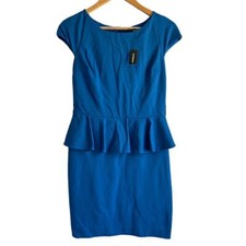 Express Women’s Size 6 Blue Cap Sleeve Peplum Knee Length Dress NEW