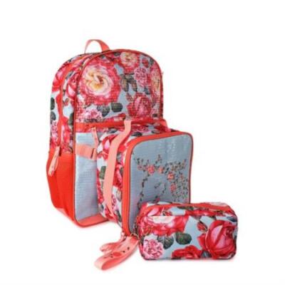 Wonder Nation Girl 17 In 3Pc Set Peach Floral Bookbag School Travel  Backpack NEW