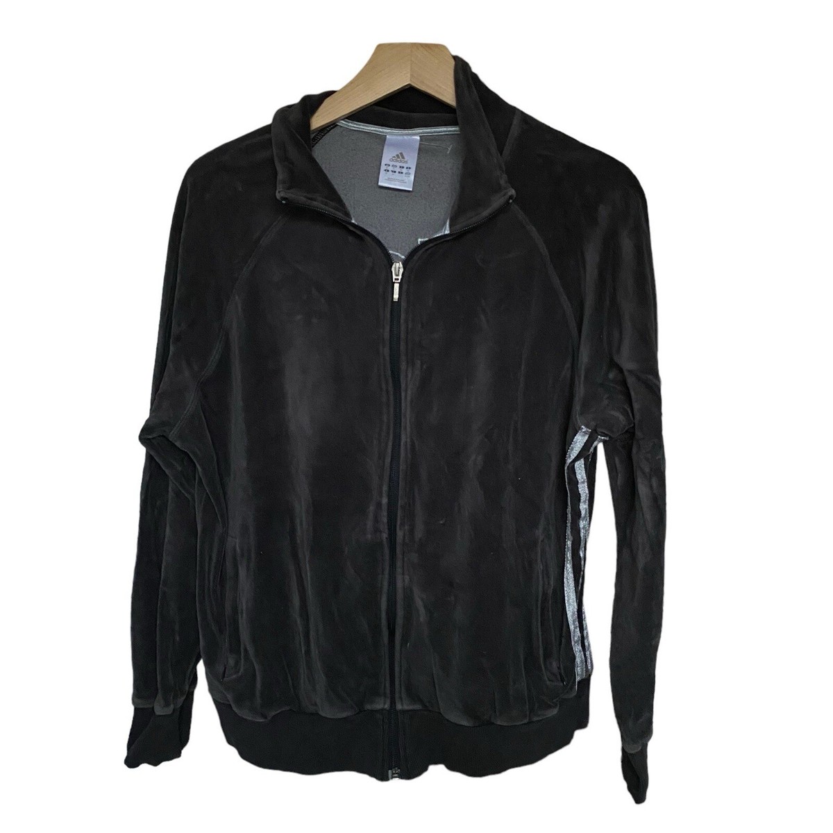 2000s Y2K Adidas Spell Out Gray Velour Zip Up Track Jacket