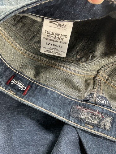 Silver Jeans Mid Rise Tuesday Thick Stitch Bootcut Stretch 14 x 32,5 Plus DEFEKT - Bild 7 von 7
